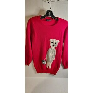 Primark Oversized Sweater Sz. M Red Teddy Bear Pearl Novelty Christmas Coquette